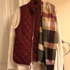 Plaid cream, black and wine poncho